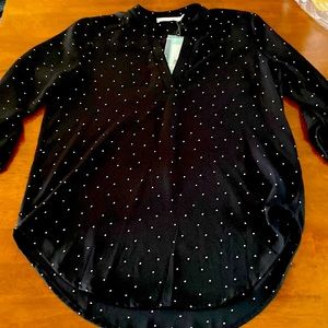 Split neck blouse black w white polka dots